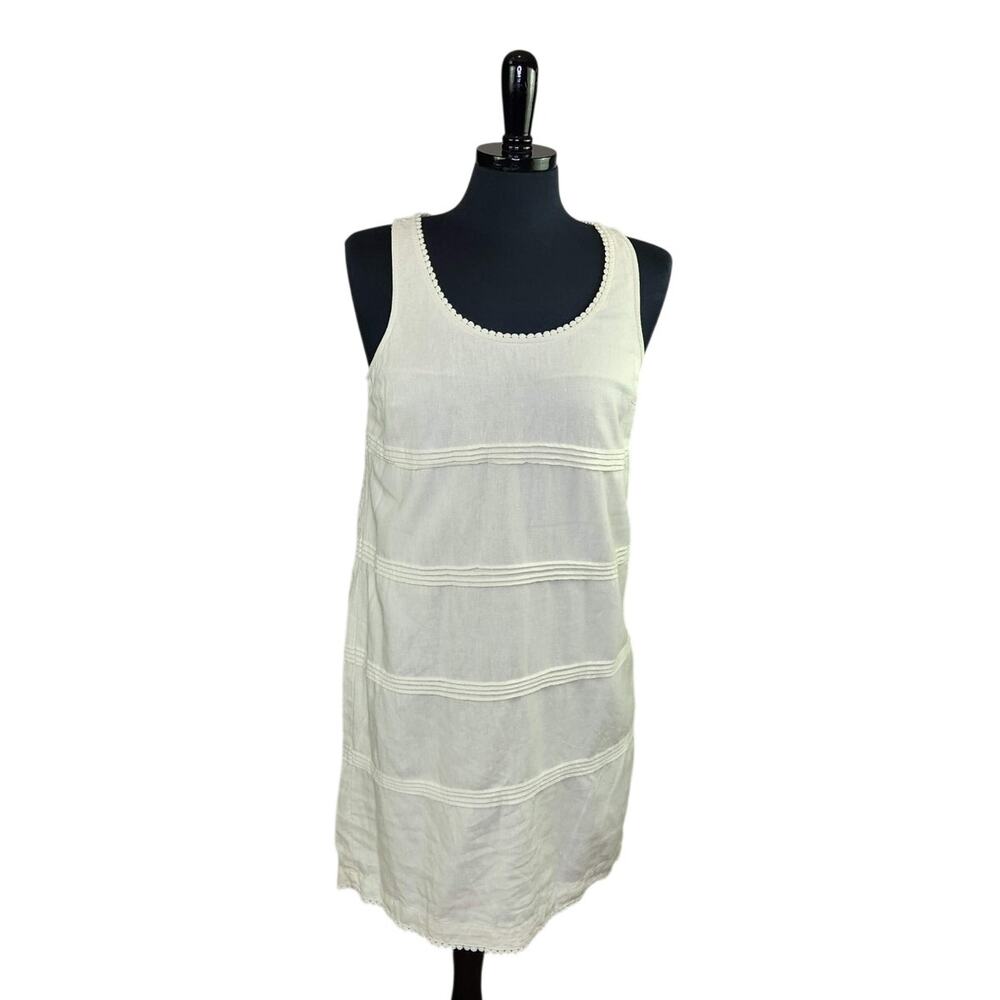 Old Navy Linen Blend Shift Dress Cream White Sleeveless Coastal Summer
